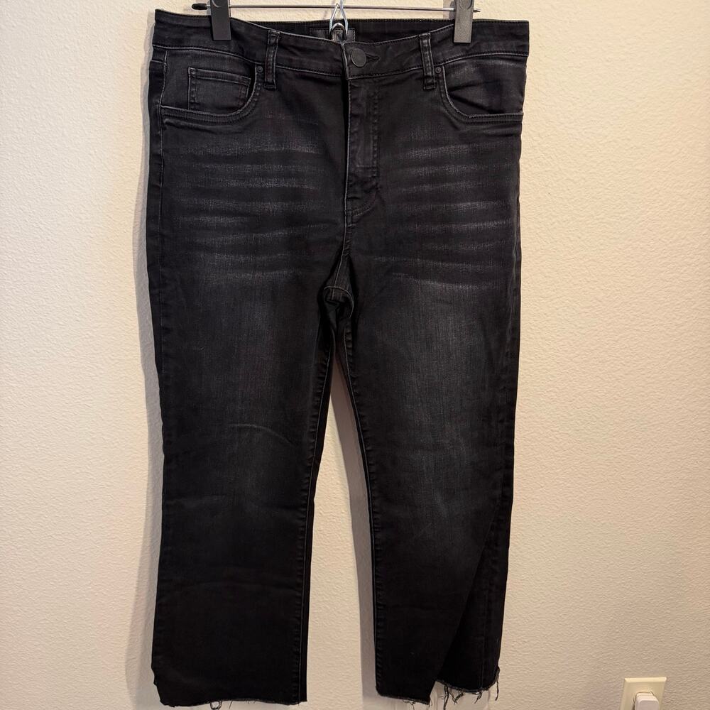 KUT from the Kloth Kelsey High Rise Ankle Flare Jeans Size 12 Raw Hem Black Wash